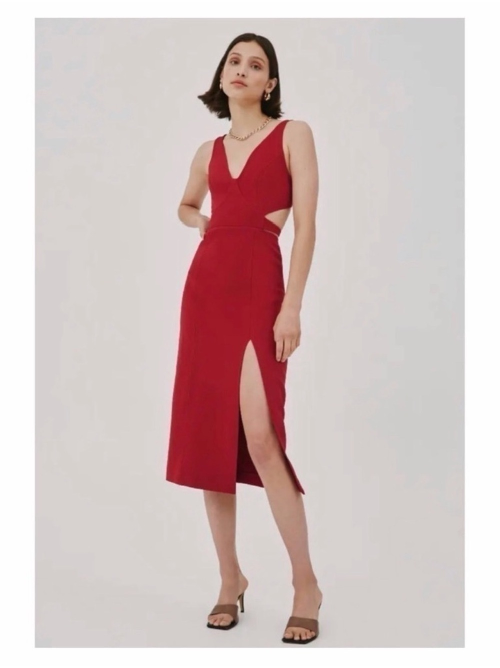 C/MEO Clasped Side Slit Open Back Midi Dress